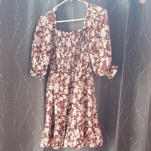 Floral Smocked Dress with Puff Sleeves Jessica Simpson Medium